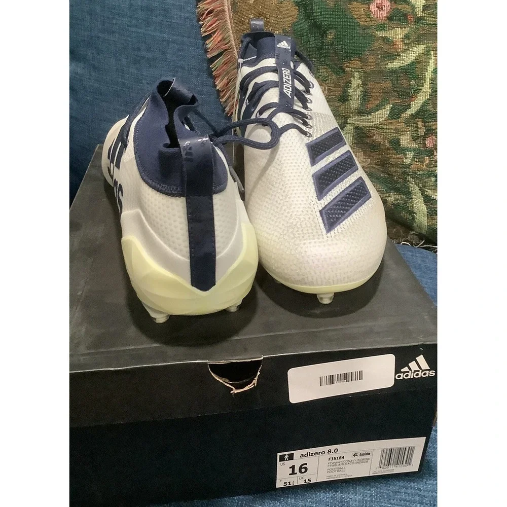 Adidas Adizero 8.0 Football Cleats White Navy Blue F35184 Men's Size 16